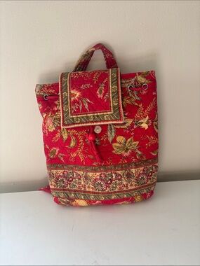 Quilted Floral Red Drawstring Backpack